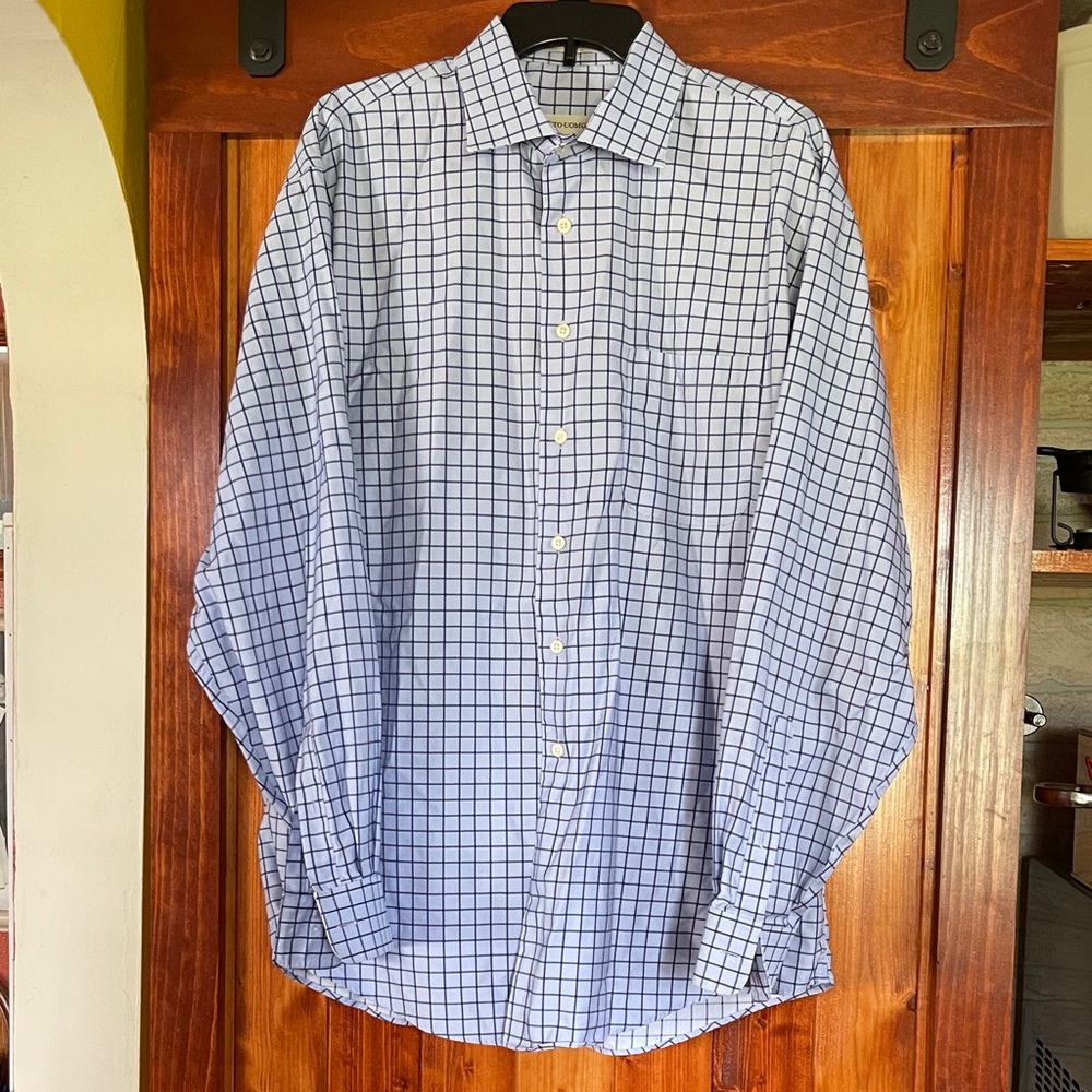 Pronto Uomo Navy and White Grid Shirt